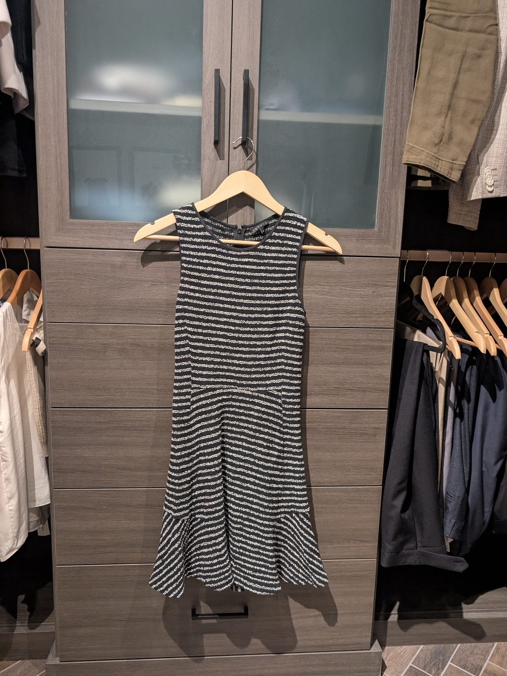 Theory Textured Striped Sleeveless Mini Dress in Black & White